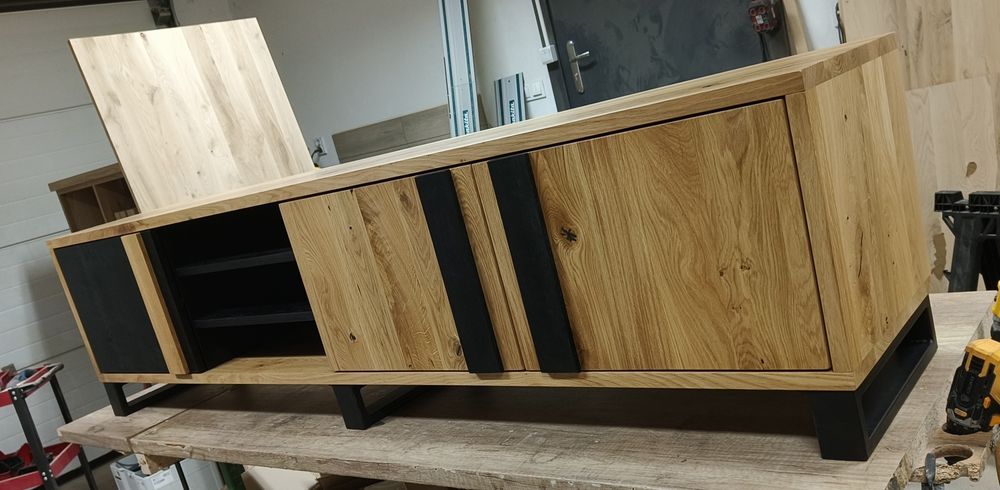 Szafka RTV lity dąb 200 cm, dowolna konfiguracja, dostawa cała Polska