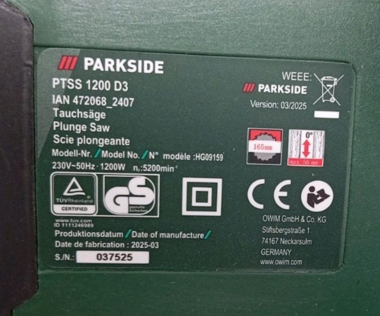 Погружна пила з Німеччини PARKSIDE PTSS 1200/циркулярна/паркетка/паркетна /заглибна/погружная дискова