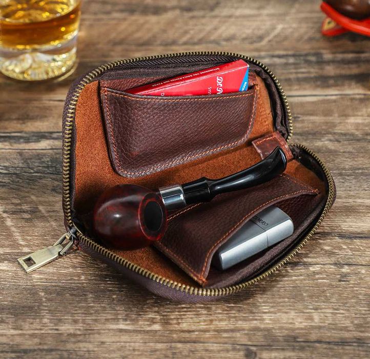 Estojo personalizado em pele para cachimbo e acessórios para fumar