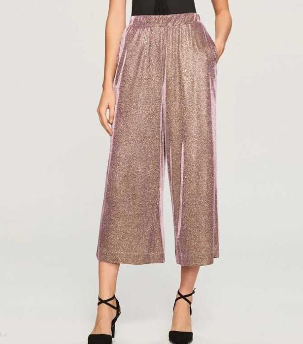 Róż fiolet holo brokatowe spodnie kuloty RESERVED 38/M | SYLWESTER