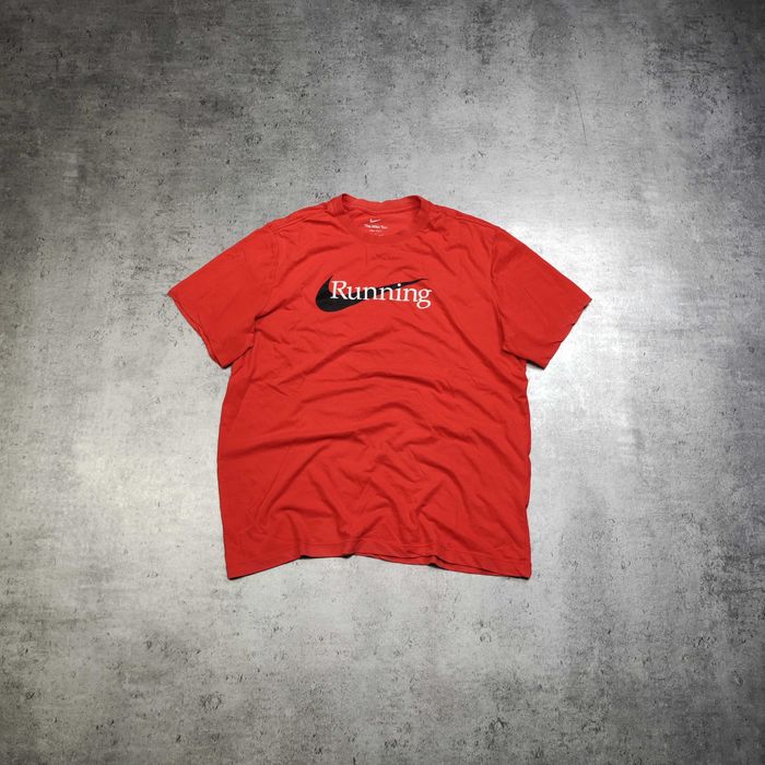 MĘSKA Koszulka Nike Czerwona Bawełna Running Swoosh Logo PREMIUM