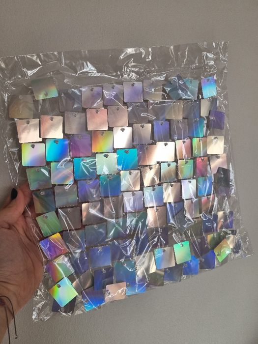 Panele cekinowe srebrne tęczowe