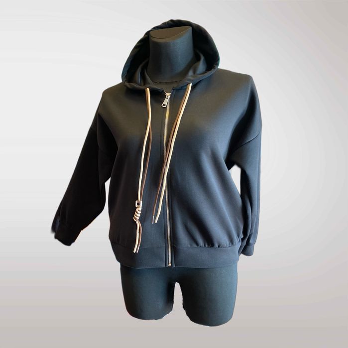 Bluza Damska Z Kapturem Na Suwak Kieszenie Szary