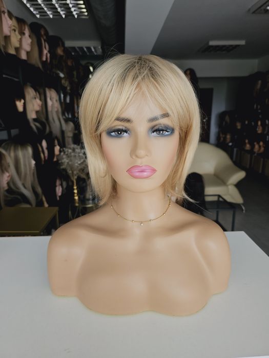 Peruka mieszana słoneczny mix blond z odrostem i grzywką Krysia