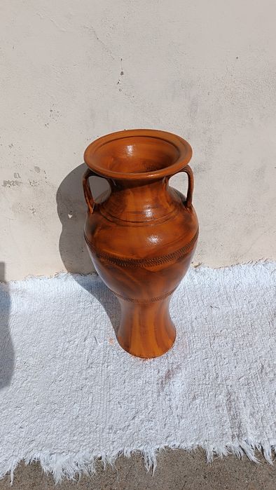 Vaso de Cerâmica Castanho Envernizado com Pegas