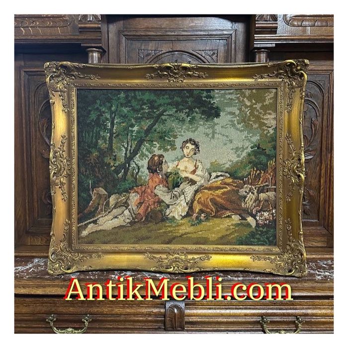 Картина гобелен вишивка антикварна рама