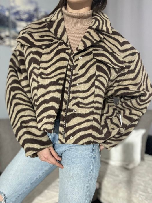 Nowa kurtka w zebrę bufiate rękawy Nasty Gal L glamour boho casual