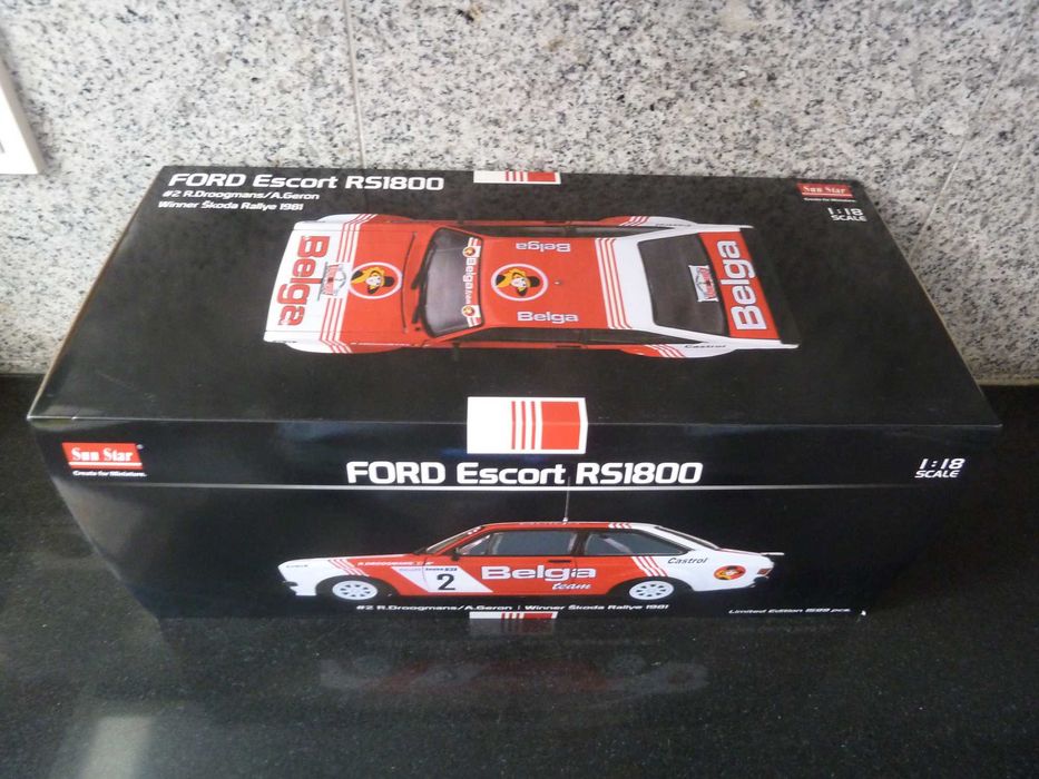 Rare 1:18 SunStar, Ford Escort RS1800, Belga Team, Winner Rallye Skoda 1981