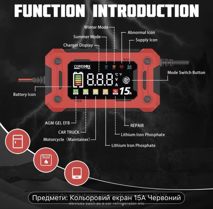 Зарядное устройство 12V 15A интеллектуальное, автоматическое
