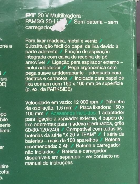 Multilixadora Parkside a bateria 20V nova
