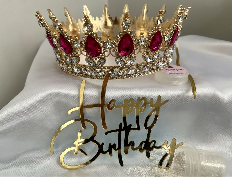 Корона на торт 12 см - 350 грн/ харчові блисківки /надпис/свічка