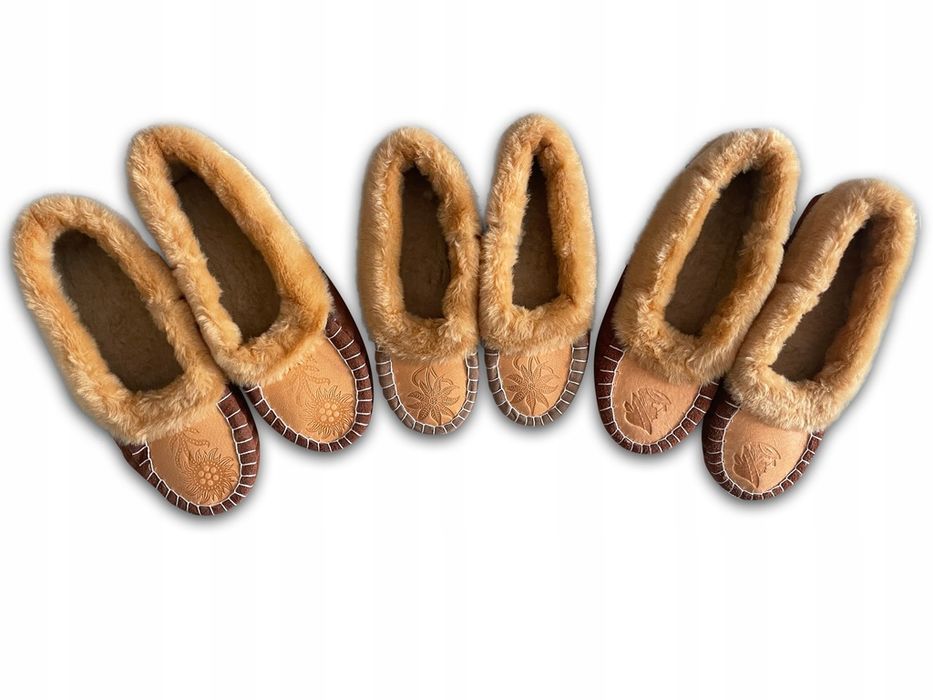 Ciepłe Kapcie Pantofle Damskie Góralskie Bambosze Wełniane ROZM 35-42