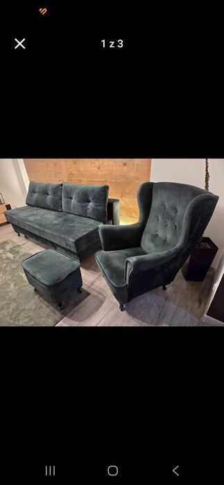 Wypoczynek sofa i fotel uszak z podnozkiem