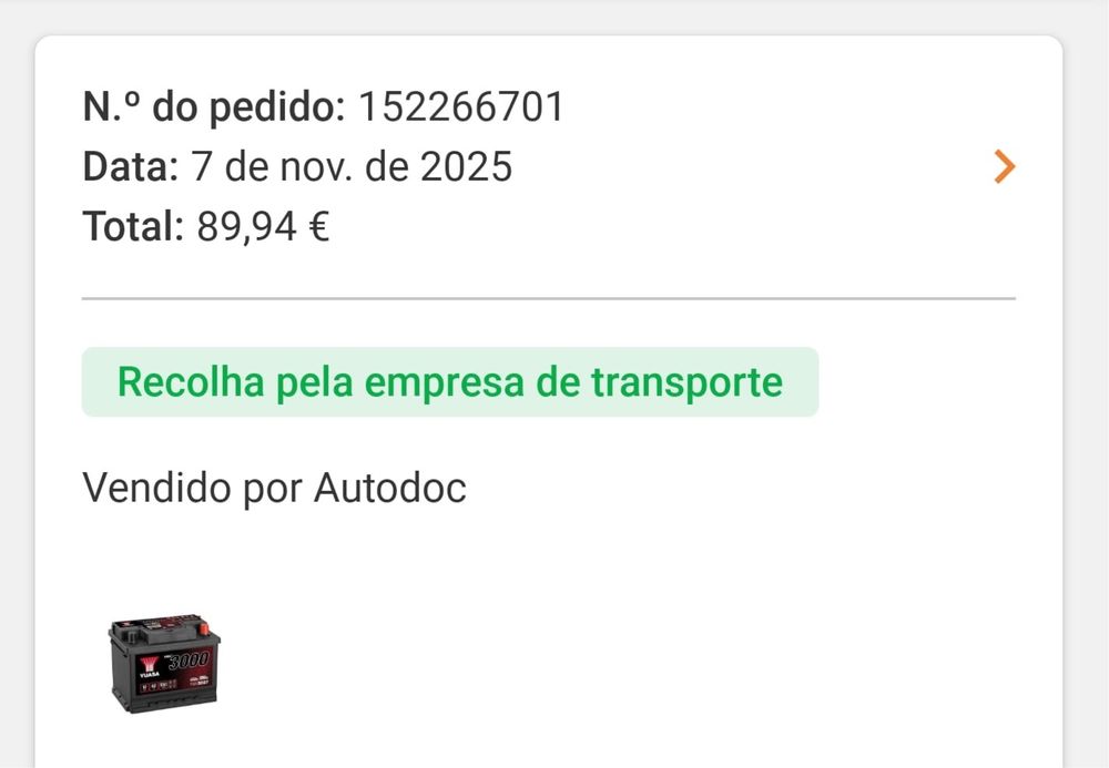 Bateria de carro com 2 semanas de uso