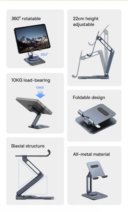 Тримач-підставка для планшету  Baseus Desktop Biaxial Metal поворотна