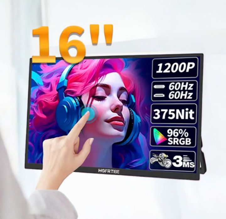 Сенсорний портативний монітор HGFRTEE / 16 дюймів, 60 Гц
