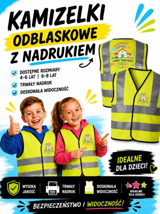 Kamizelki Odblaskowe dla Dzieci z Nadrukiem | Przedszkole | Szkoła