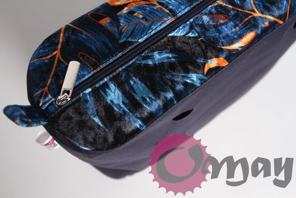Granatowy organizer do OBAG STANDARD welur liście niebieskie OMAY