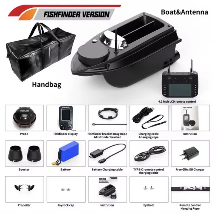 Łódka zanętowa V030 GPS Echosonda