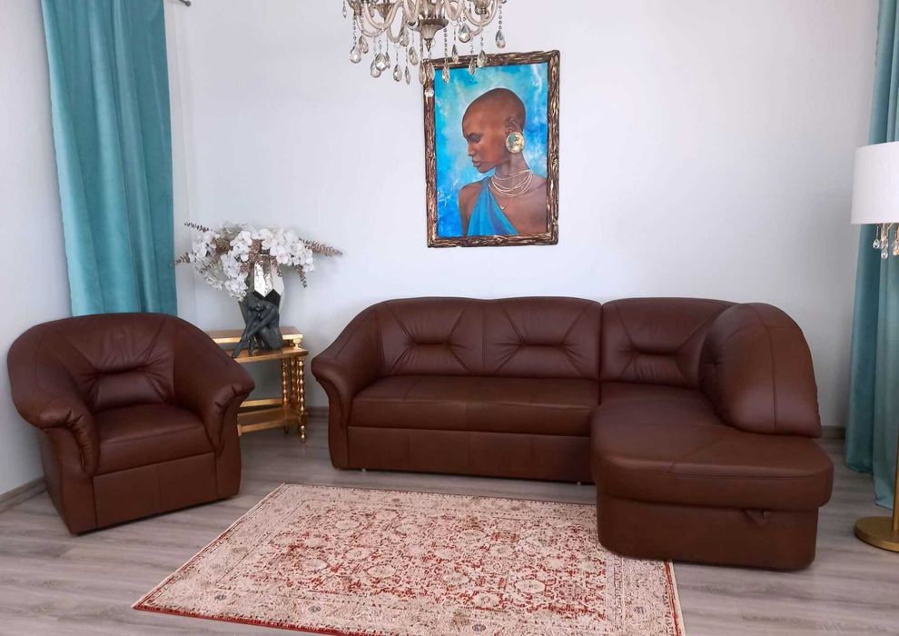 Wiosenna cena Komplet Fresh narożnik i fotel naturalna skóra