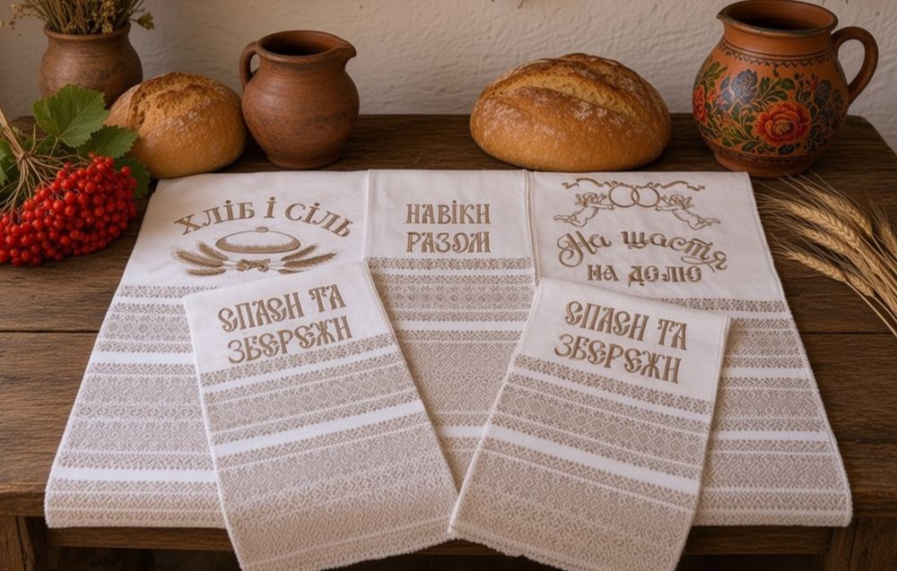 Набір рушників 5шт. Хліб сіль. На щастя на долю. Навіки разом. Спаси і збережи