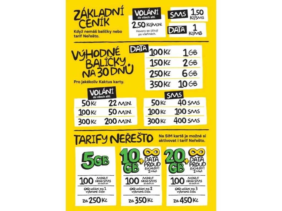 Czeska karta KAKTUS 100 CZK + 2 GB Czeski starter anonimowy numer