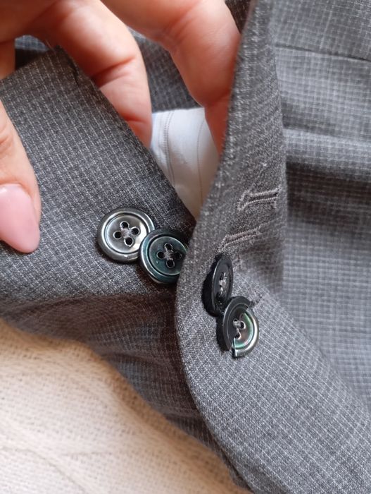 MASSIMO DUTTI 54R wełniana marynarka jasno szara w drobną kratkę