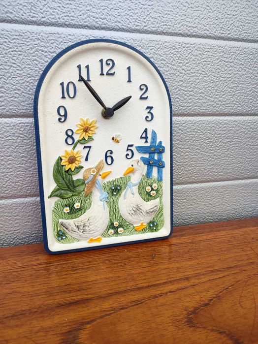 Ceramiczny zegar wiszący - Gęsi - vintage - design - U