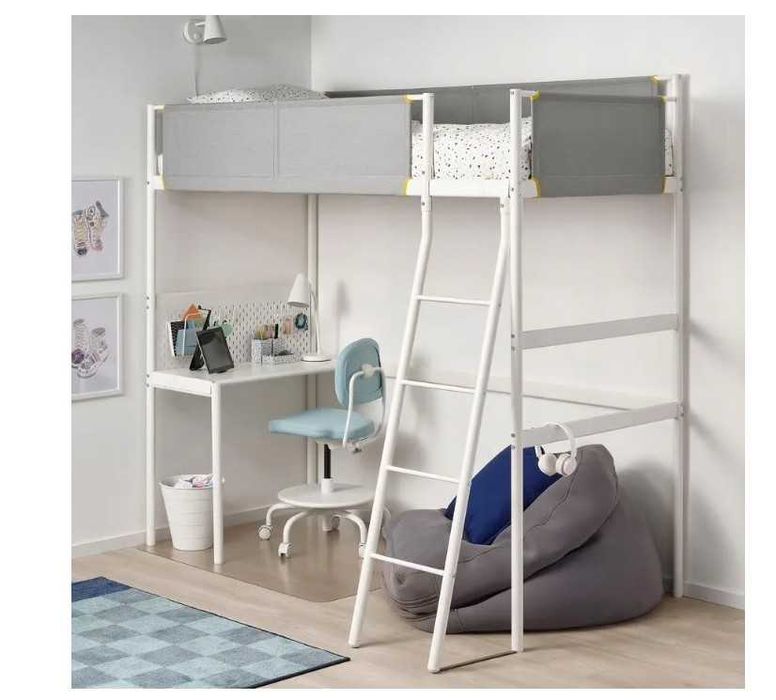 IKEA VITVAL łóżko na antresoli z biurkiem 90x200 cm + plafon LED na pilota