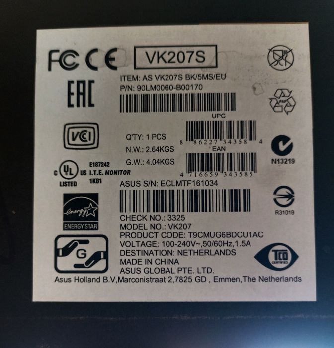 Monitor LCD z kamerą ASUS VK207S