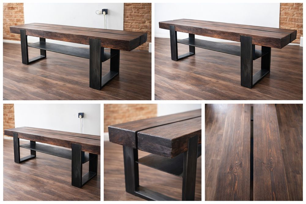 Stolik RTV LOFT / INDUSTRIAL – lite drewno, ręczna robota, metal