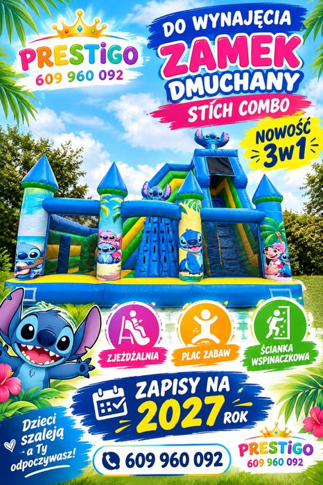 Nowośc w Prestigo ! STICH Combo 3w1 – Wynajem  ZAMKU DMUCHANEGO