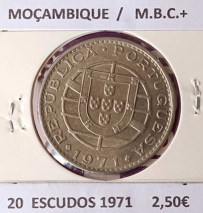 Moeda portuguesa de 20 escudos da ex colónia de Moçambique ( Níquel)