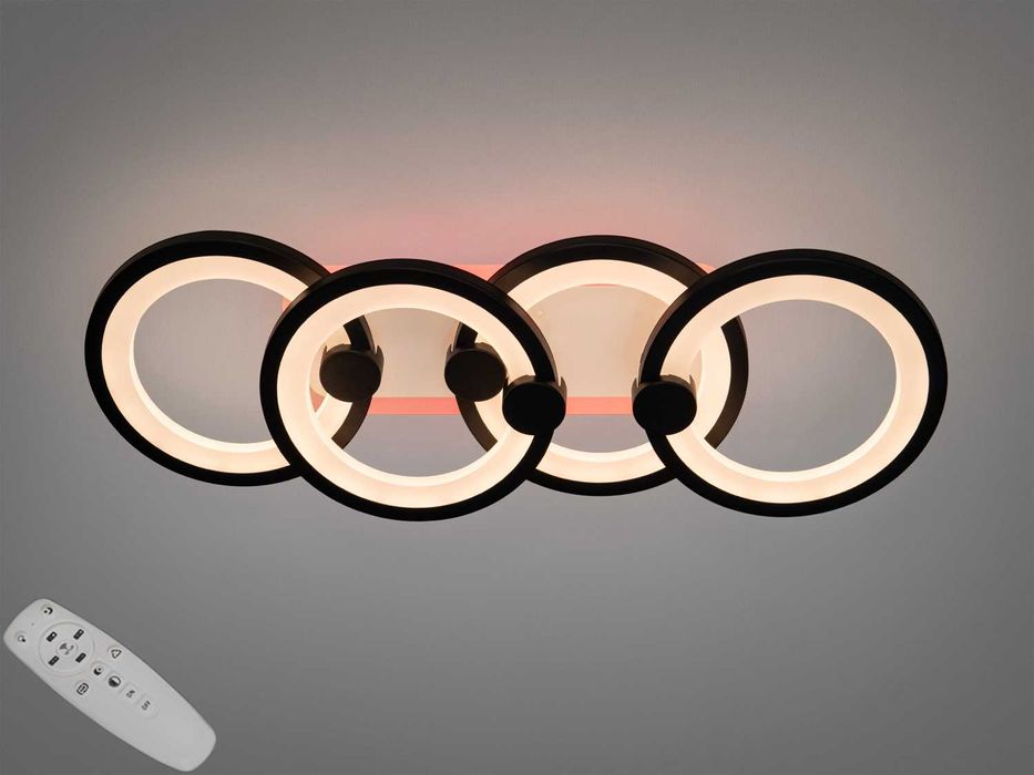 Світлодіодна люстра кільця чорна з пультом димером підсвічування 65W
