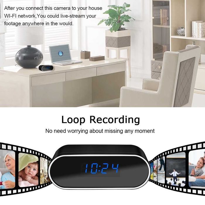 Câmera Despertador e carregador  Full HD WiFi Segurança Doméstica