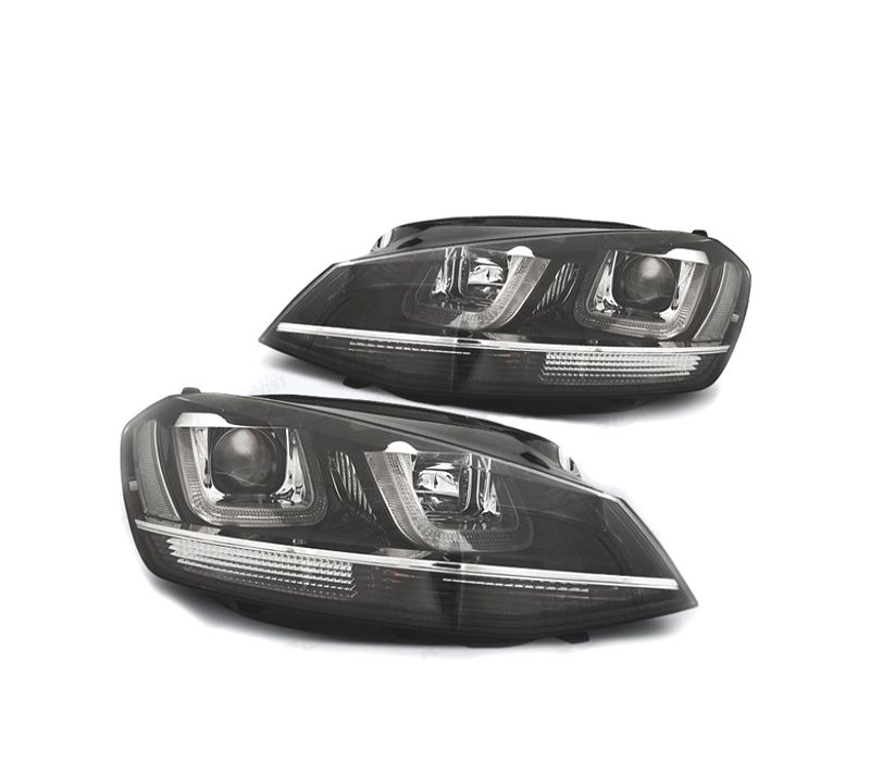 FAROIS FRONTAIS VOLKSWAGEN VW GOLF 7 12-17 GTI LUZ DIURNA FUNDO PRETO BRANCO