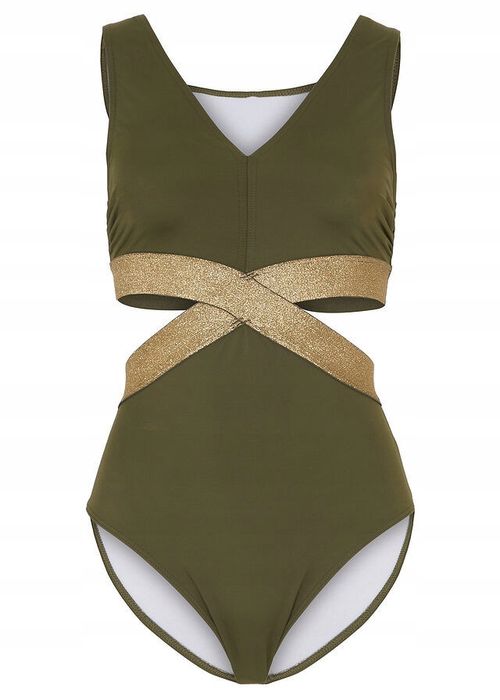 B.P.C kostium kąpielowy monokini khaki z wycięciami 42.