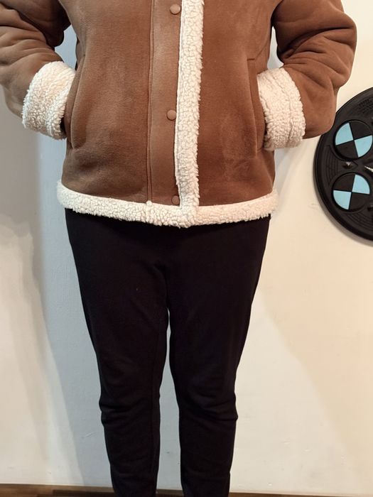 Куртка замшева коричнева на хутрі, жіноча зимова куртка-дубленка з еко