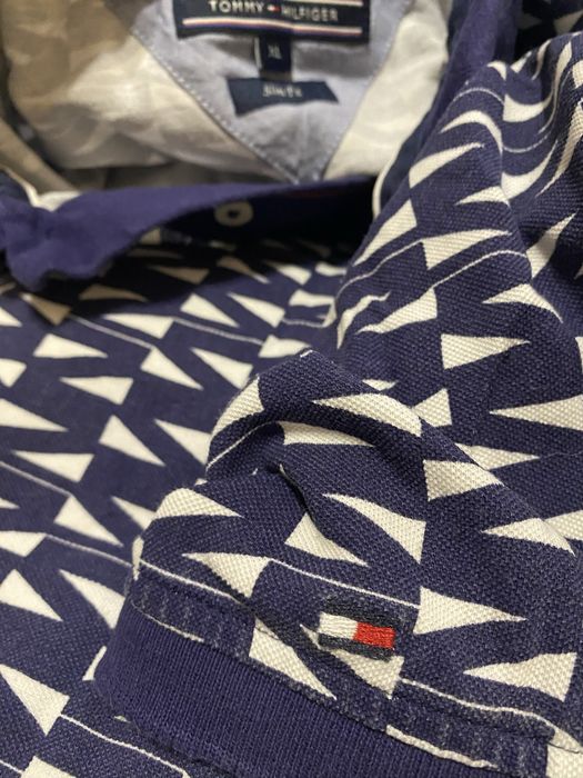 Поло Tommy Hilfiger XL синє з білим принтом