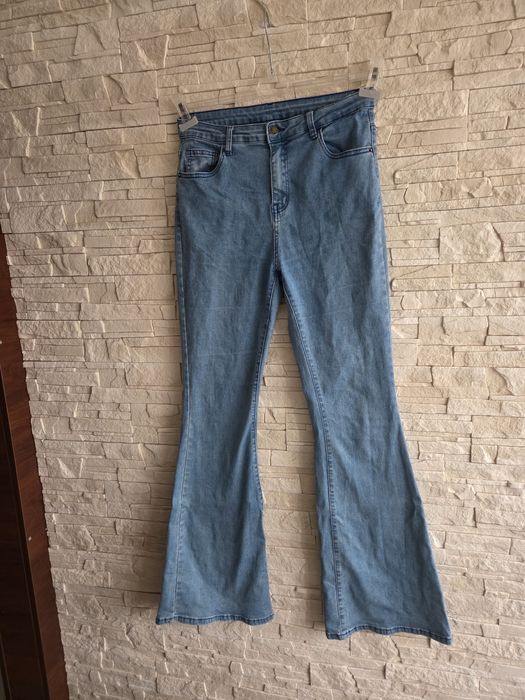 Spodnie jeansy dzwony Vintage elastyczne  niebieskie