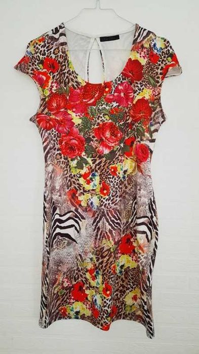 Nowa SUKIENKA tunika S/M róże panterka kryształki pachy Od 42 cmx2