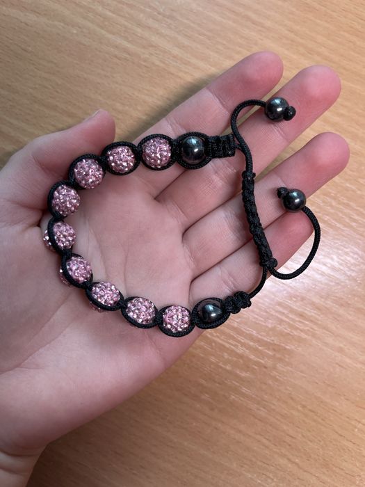 Браслет шамбала рожевий з блискітками