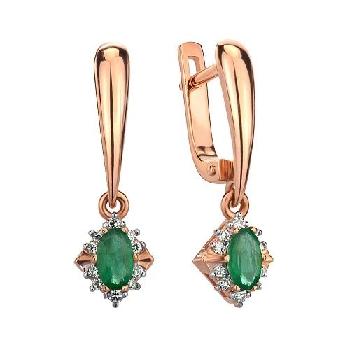 Золотые серьги изумруд бриллианты 585 проба