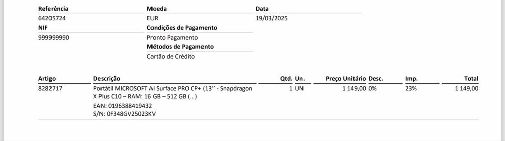 Microsoft Surface Pro 13” (8 meses de utilização)