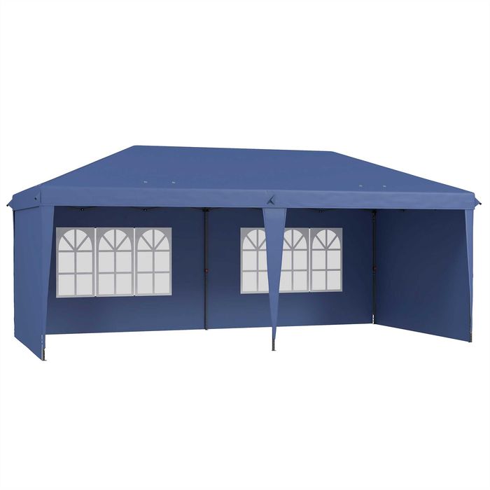 Tenda dobrável 6x3 m azul com 4 laterais e 2 janelas