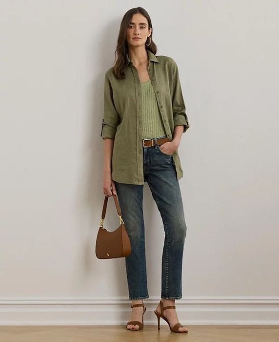 Ralph lauren. рубашка цвета хаки 100% лен р м.