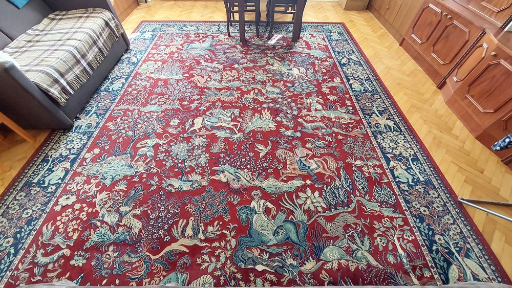 Piękny, oryginalny wełniany dywan 300 x 400 cm. Motyw polowanie! Cudo!