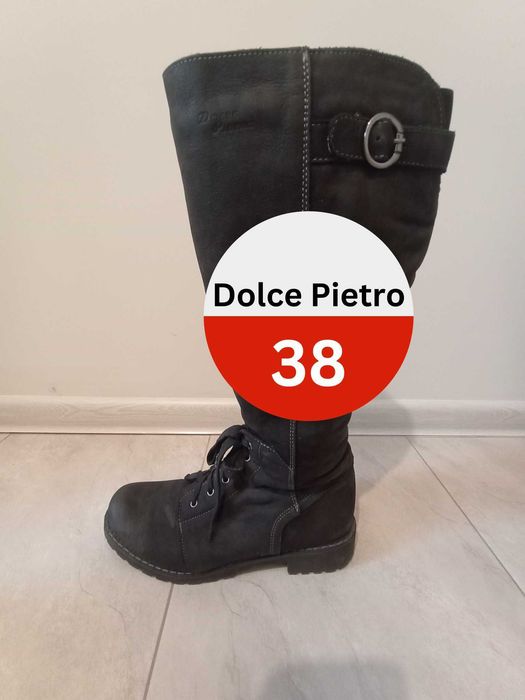 Czarne zamszowe skórzane kozaki Dolce Pietro