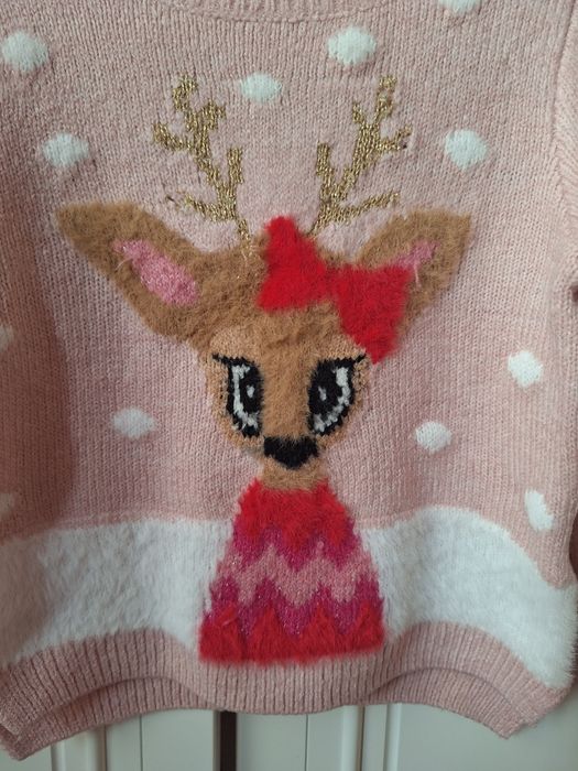 Sweter hm 92 renifer pudrowy róż Święta Boże Narodzenie