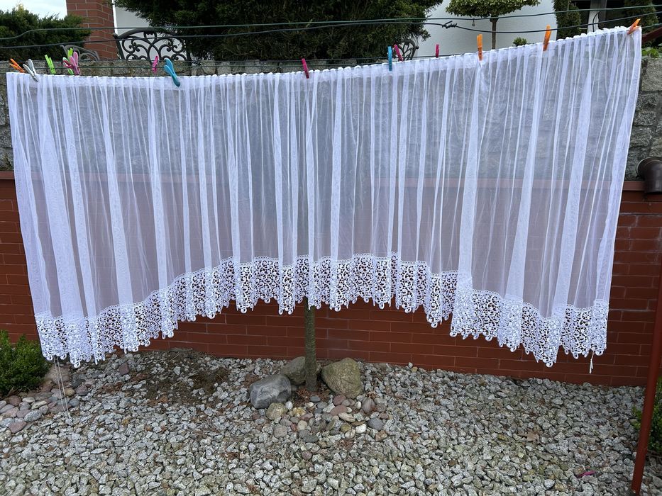 Firana z gipiurą komplet 3 duże 1 mniejsza 4 sztuki białe